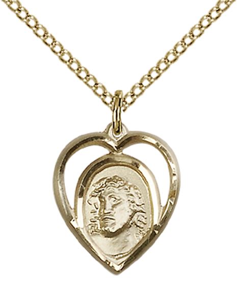 14KT GOLD FILLED ECCE HOMO PENDANT WITH CHAIN - 5/8" x 1/2"