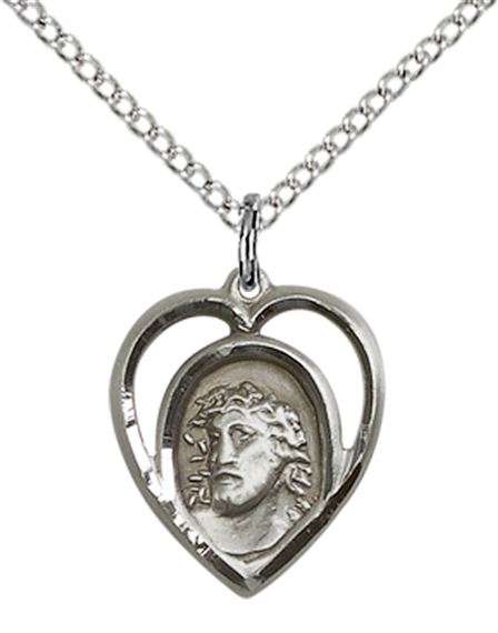 STERLING SILVER ECCE HOMO PENDANT WITH CHAIN - 5/8" x 1/2"