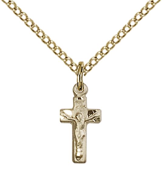 12KT GOLD FILLED CRUCIFIX PENDANT WITH CHAIN - 1/2" x 1/4"