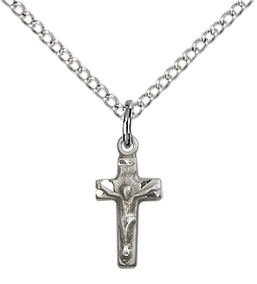 STERLING SILVER CRUCIFIX PENDANT WITH CHAIN - 1/2" x 1/4"