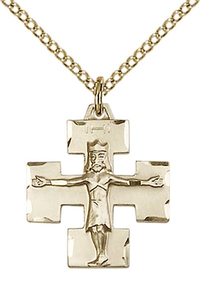 14KT GOLD FILLED MODERN CRUCIFIX PENDANT WITH CHAIN - 3/4" x 5/8"