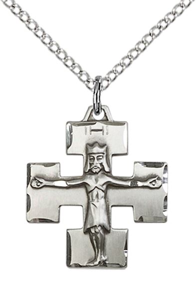 STERLING SILVER MODERN CRUCIFIX PENDANT WITH CHAIN - 3/4" x 5/8"