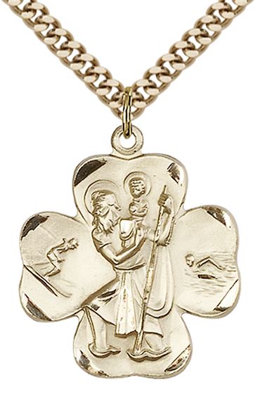 14KT GOLD FILLED ST CHRISTOPHER PENDANT WITH CHAIN - 1" x 7/8"