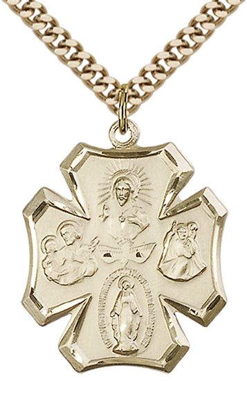 14KT GOLD FILLED 4-WAY PENDANT WITH CHAIN - 1" x 7/8"