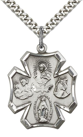 STERLING SILVER 4-WAY PENDANT WITH CHAIN - 1" x 7/8"