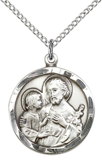 STERLING SILVER ST JOSEPH PENDANT WITH CHAIN - 7/8" x 3/4"