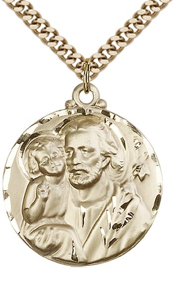 14KT GOLD FILLED ST JOSEPH PENDANT WITH CHAIN - 1 1/8" x 7/8"