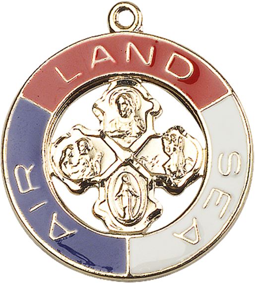 14KT GOLD LAND, SEA, AIR MEDAL - 1 1/4" x 1 1/8"