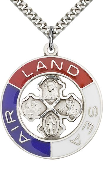 STERLING SILVER LAND, SEA, AIR PENDANT WITH CHAIN - 1 1/4" x 1 1/8"