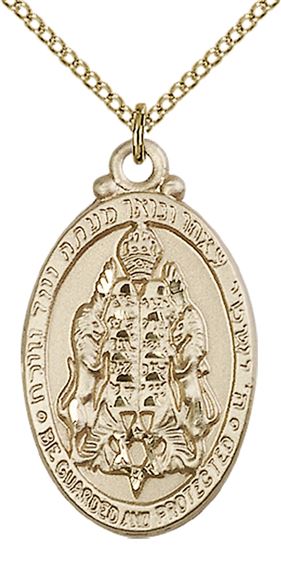 14KT GOLD FILLED JEWISH PROTECTION PENDANT WITH CHAIN - 1 1/8" x 5/8"