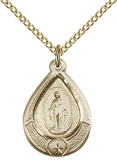 14KT GOLD FILLED MIRACULOUS PENDANT WITH CHAIN - 3/4" x 1/2"