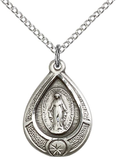 STERLING SILVER MIRACULOUS PENDANT WITH CHAIN - 3/4" x 1/2"