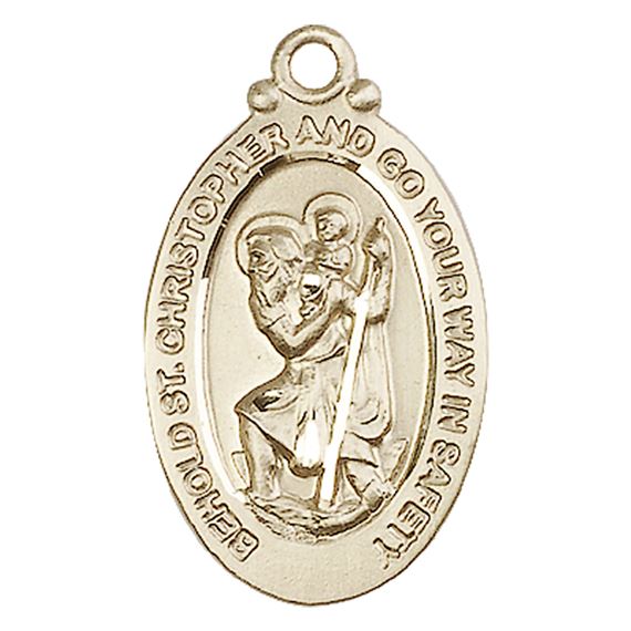 14KT GOLD ST CHRISTOPHER MEDAL - 1 1/8" x 5/8"