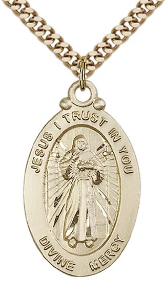 14KT GOLD FILLED DIVINE MERCY PENDANT WITH CHAIN - 1 1/8" x 5/8"