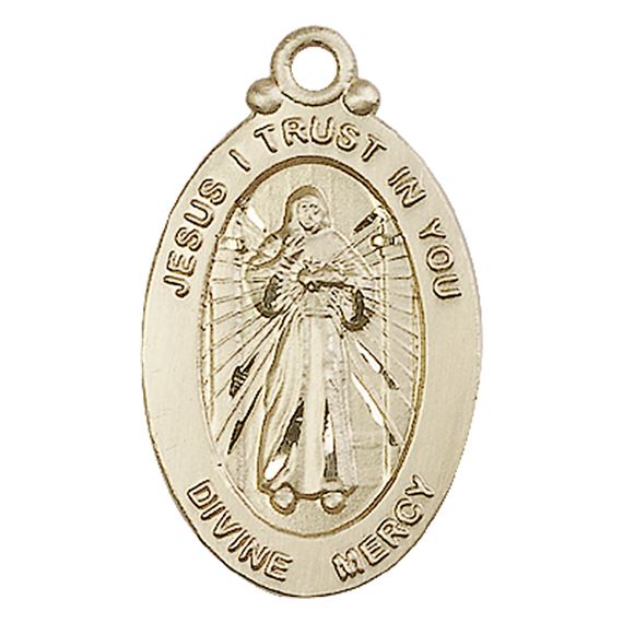 14KT GOLD FILLED DIVINE MERCY MEDAL - 1 1/8" x 5/8"