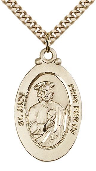 14KT GOLD FILLED ST JUDE PENDANT WITH CHAIN - 1 1/8" x 5/8"