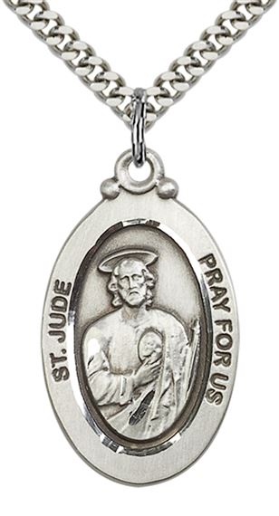 STERLING SILVER ST JUDE PENDANT WITH CHAIN - 1 1/8" x 5/8"