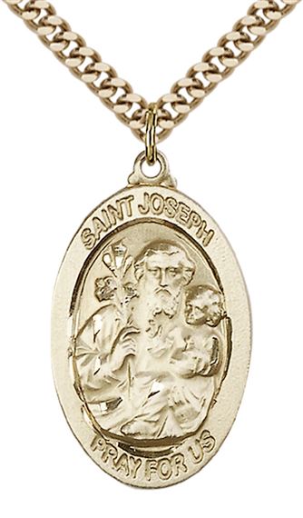 14KT GOLD FILLED ST JOSEPH PENDANT WITH CHAIN - 1 1/8" x 5/8"