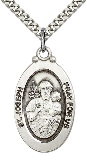 STERLING SILVER ST JOSEPH PENDANT WITH CHAIN - 1 1/8" x 5/8"