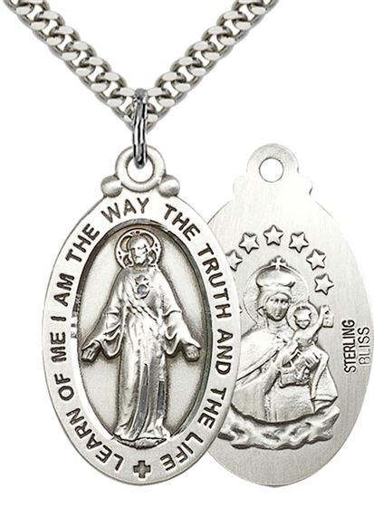 STERLING SILVER SCAPULAR PENDANT WITH CHAIN - 1 1/4" x 5/8"