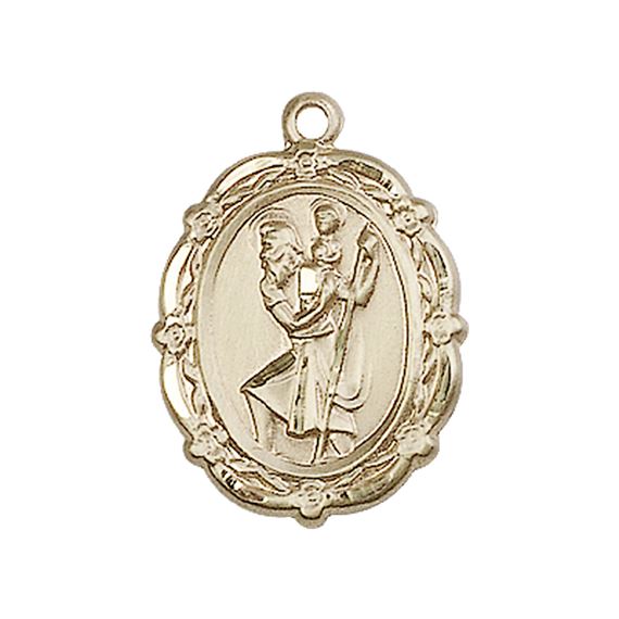 14KT GOLD ST CHRISTOPHER MEDAL - 7/8" x 5/8"