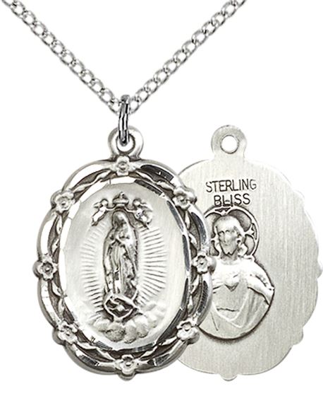 STERLING SILVER OUR LADY OF GUADALUPE PENDANT WITH CHAIN - 7/8" x 5/8"
