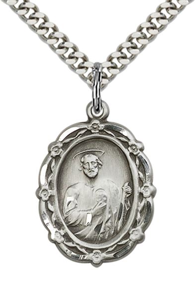 STERLING SILVER ST JUDE PENDANT WITH CHAIN - 7/8" x 5/8"