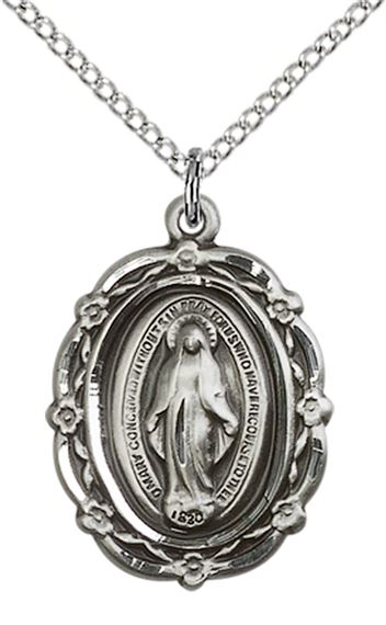 STERLING SILVER MIRACULOUS PENDANT WITH CHAIN - 7/8" x 5/8"