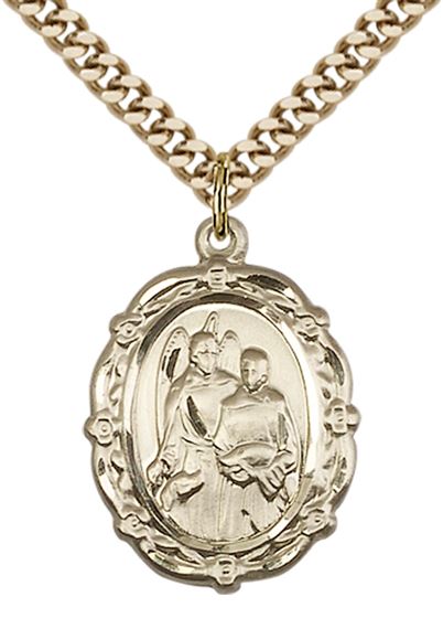 14KT GOLD FILLED ST RAPHAEL THE ARCHANGEL PENDANT WITH CHAIN - 7/8" x 5/8"