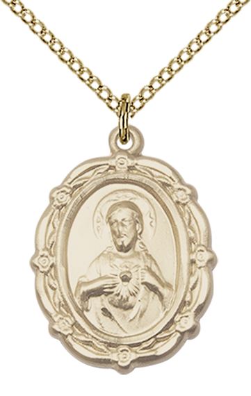 14KT GOLD FILLED SCAPULAR PENDANT WITH CHAIN - 7/8" x 5/8"