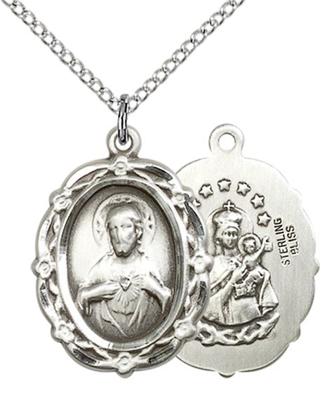 STERLING SILVER SCAPULAR PENDANT WITH CHAIN - 7/8" x 5/8"