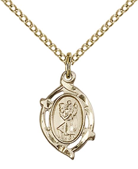14KT GOLD FILLED ST CHRISTOPHER PENDANT WITH CHAIN - 5/8" x 3/8"
