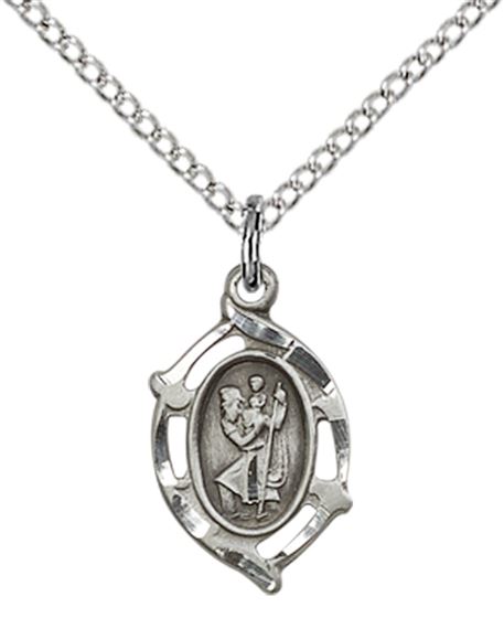 STERLING SILVER ST CHRISTOPHER PENDANT WITH CHAIN - 5/8" x 3/8"