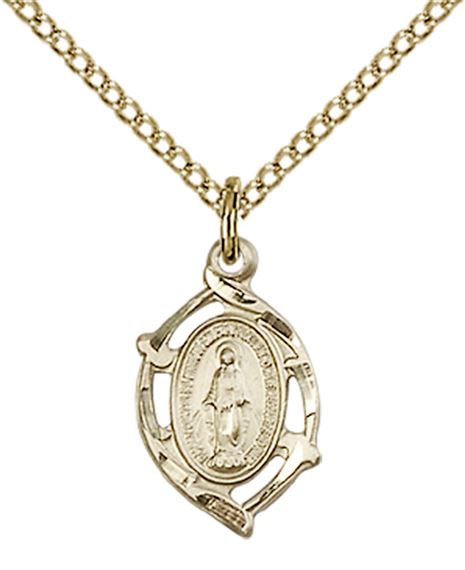 14KT GOLD FILLED MIRACULOUS PENDANT WITH CHAIN - 5/8" x 3/8"