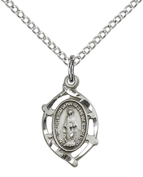 STERLING SILVER MIRACULOUS PENDANT WITH CHAIN - 5/8" x 3/8"