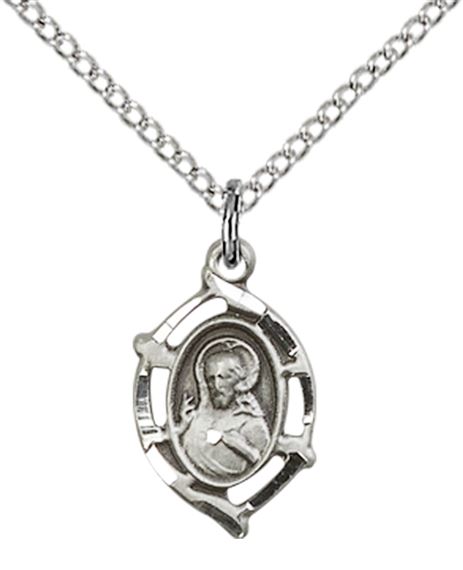 STERLING SILVER SCAPULAR PENDANT WITH CHAIN - 5/8" x 3/8"