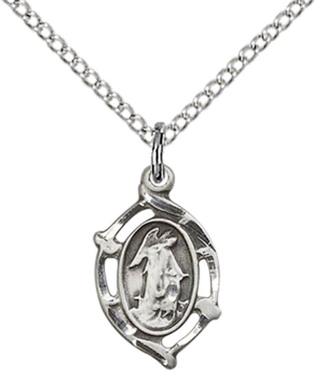 STERLING SILVER GUARDIAN ANGEL PENDANT WITH CHAIN - 5/8" x 3/8"