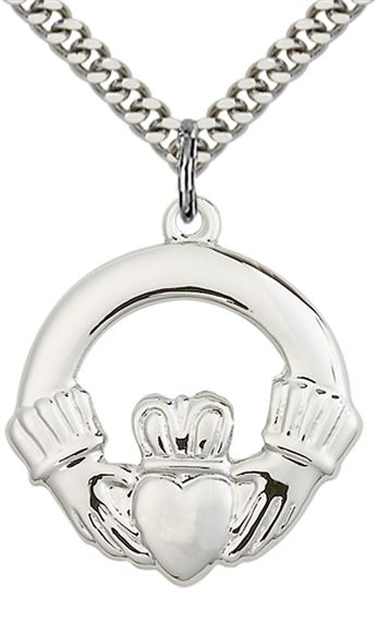 STERLING SILVER CLAGGAGH PENDANT WITH CHAIN - 1" x 1"