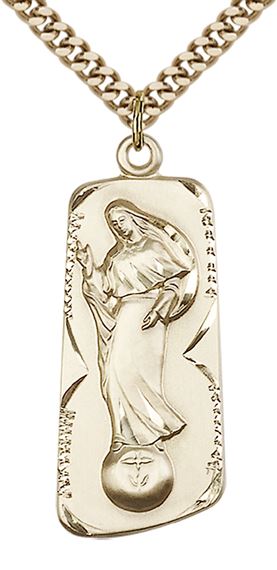14KT GOLD FILLED OUR LADY OF MENTAL PEACE PENDANT WITH CHAIN - 1 3/8" x 1/2"