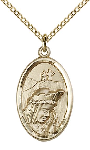 14KT GOLD FILLED OUR LADY OF LA SALETTE PENDANT WITH CHAIN - 7/8" x 1/2"