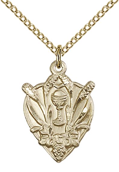 14KT GOLD FILLED EUCHARISTIC PENDANT WITH CHAIN - 3/4" x 1/2"