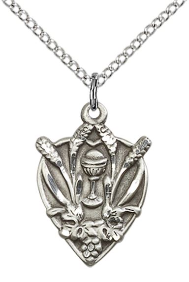 STERLING SILVER EUCHARISTIC PENDANT WITH CHAIN - 3/4" x 1/2"