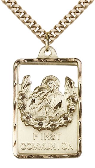 14KT GOLD FILLED EUCHARISTIC PENDANT WITH CHAIN - 1 1/8" x 3/4"