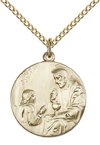 14KT GOLD FILLED CHRIST & CHILD PENDANT WITH CHAIN - 3/4" x 5/8"