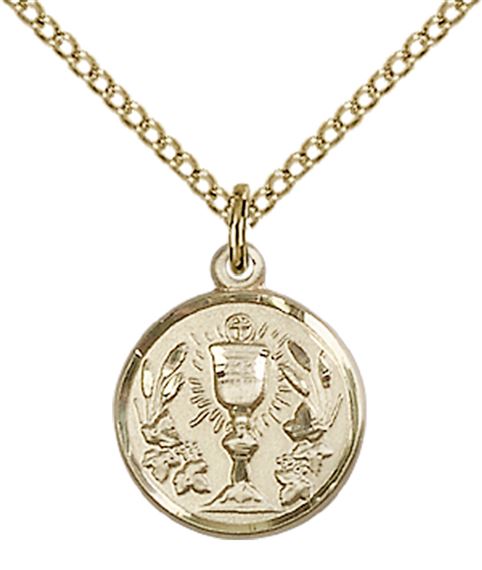 14KT GOLD FILLED EUCHARISTIC PENDANT WITH CHAIN - 1/2" x 1/2"