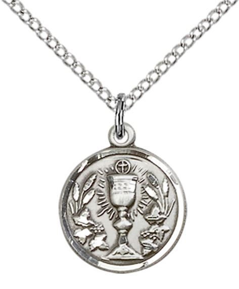 STERLING SILVER EUCHARISTIC PENDANT WITH CHAIN - 1/2" x 1/2"