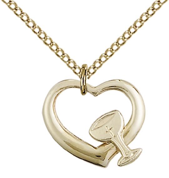 14KT GOLD FILLED HEART - CHALICE PENDANT WITH CHAIN - 1/2" x 1/2"