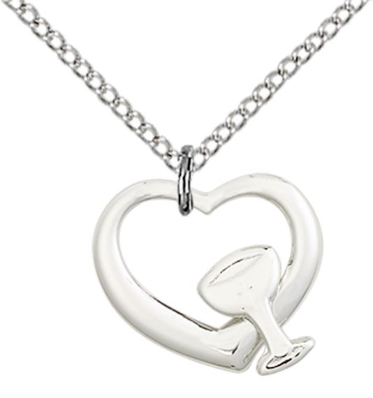 STERLING SILVER HEART - CHALICE PENDANT WITH CHAIN - 1/2" x 1/2"