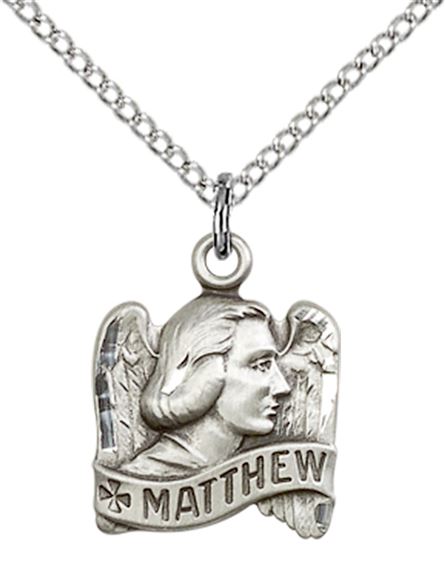 STERLING SILVER ST MATTHEW PENDANT WITH CHAIN - 5/8" x 1/2"