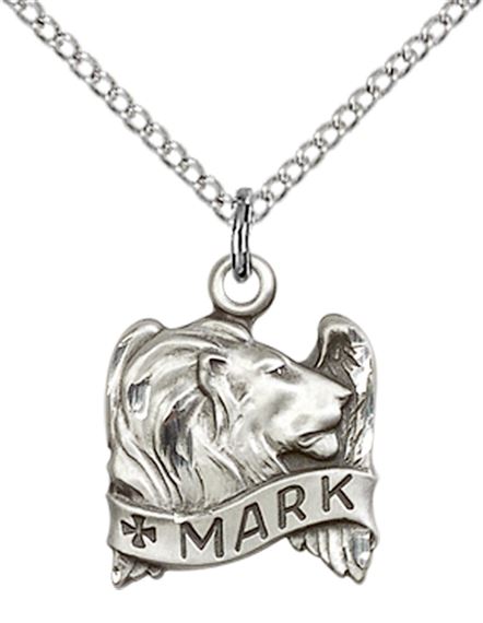 STERLING SILVER ST MARK THE EVANGELIST PENDANT WITH CHAIN - 5/8" x 1/2"